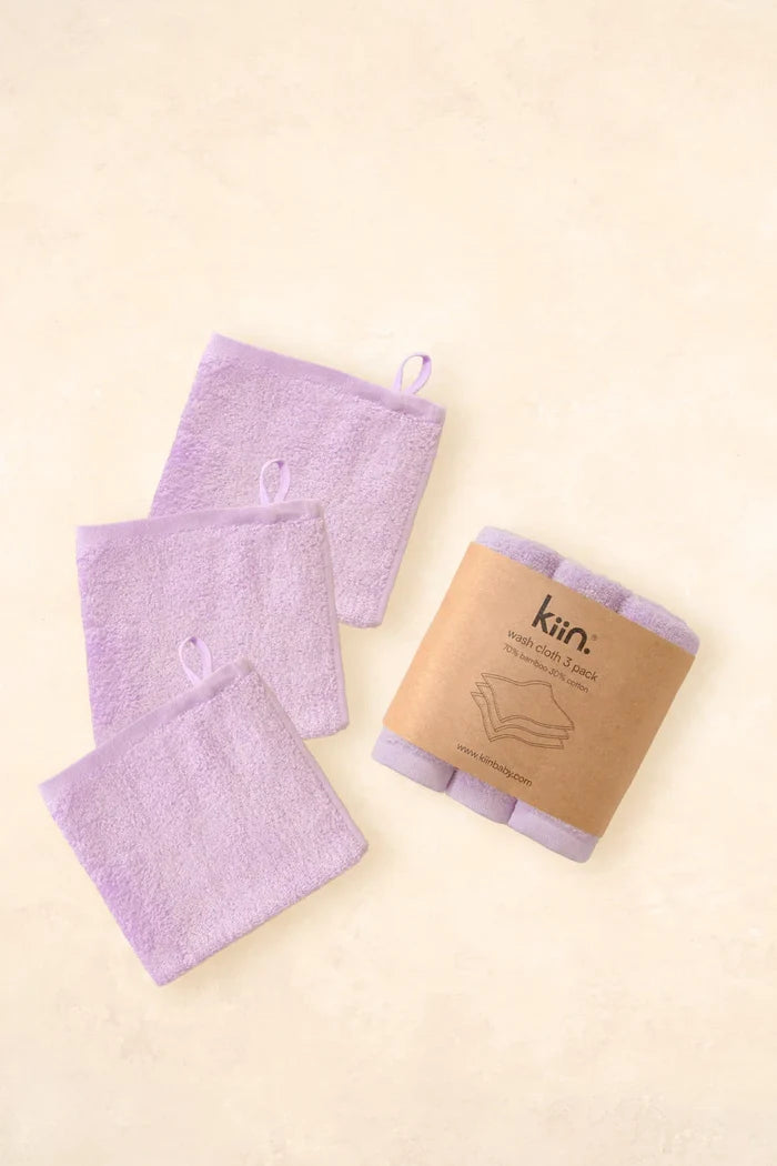 Kiin Bamboo Cotton Wash Cloth 3 Pack - Lilac