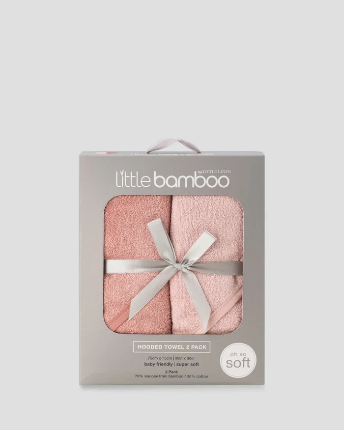 Little Bamboo Baby Hooded Towel 2 Pack - Dusty Rose