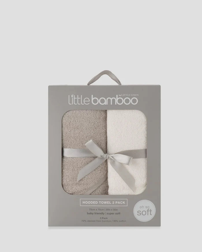 Little Bamboo Baby Hooded Towel 2 Pack - Stone Grey