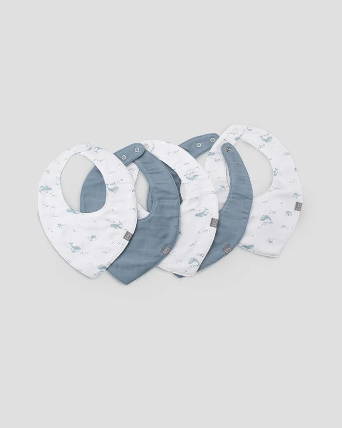 Little Bamboo Baby Muslin Bib 5 Pack - Retro Blue