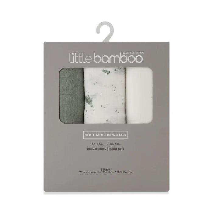 Little Bamboo Baby Muslin Wraps 3 Pack - Turtle Bay