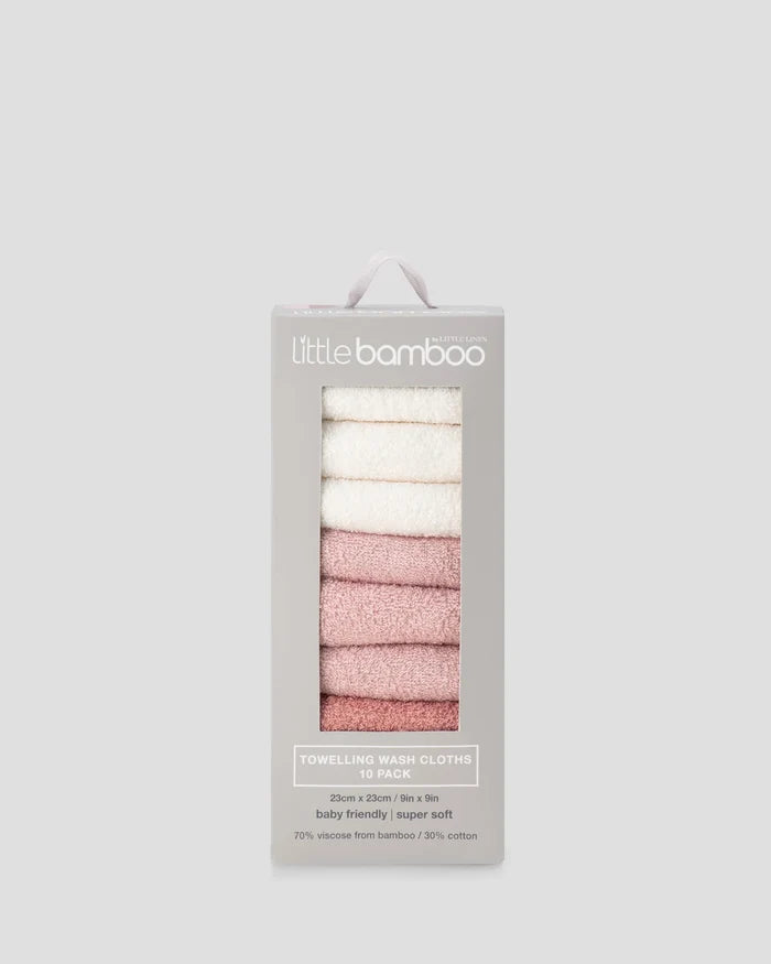 Little Bamboo Baby Toweling Washer 10 Pack - Dusty Rose