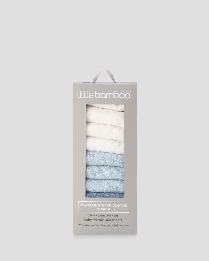 Little Bamboo Baby Toweling Washer 10 Pack - Retro Blue