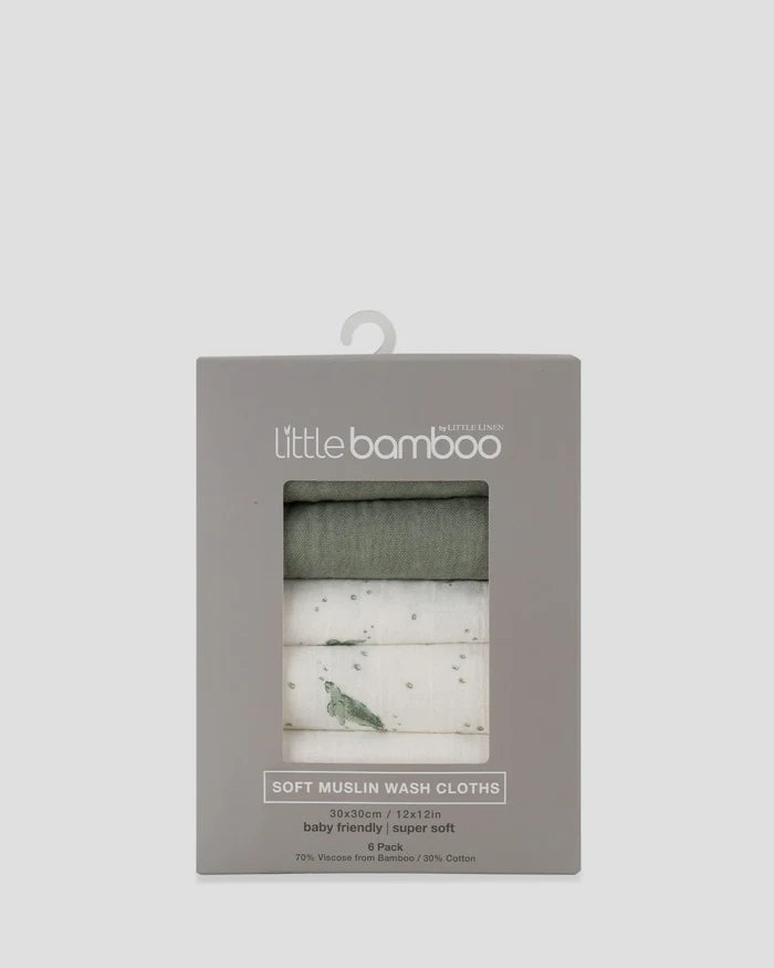 Little Bamboo Muslin Washers 6 Pack - Turtle Bay