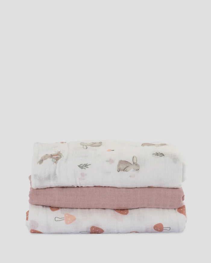 Little Linen Baby Muslin Wraps 3 Pack - Harvest Bunny