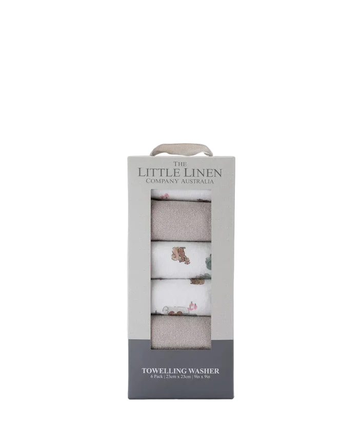 Little Linen Baby Toweling Wash Cloths 6 Pack - Willow Bear