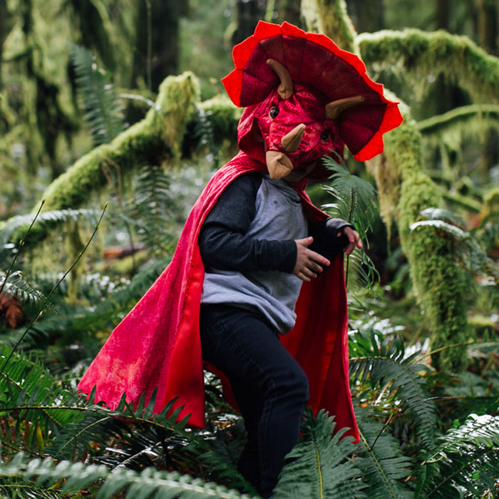 Red Triceratops Hooded Cape | Size 4-5