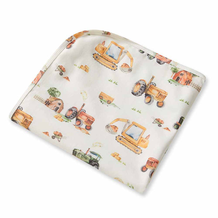 Snuggle Hunny Baby Jersey Wrap & Beanie Set - Diggers & Tractors