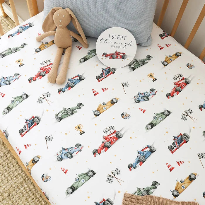 Snuggle Hunny Organic Fitted Jersey Cotton Cot Sheet - Little Racers