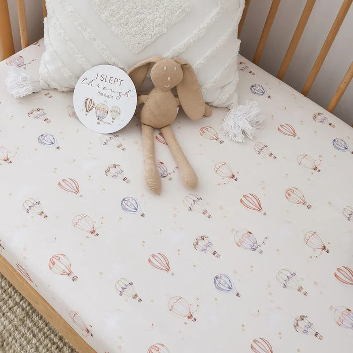 Snuggle Hunny Organic Fitted Jersey Cotton Cot Sheet - Up & Away