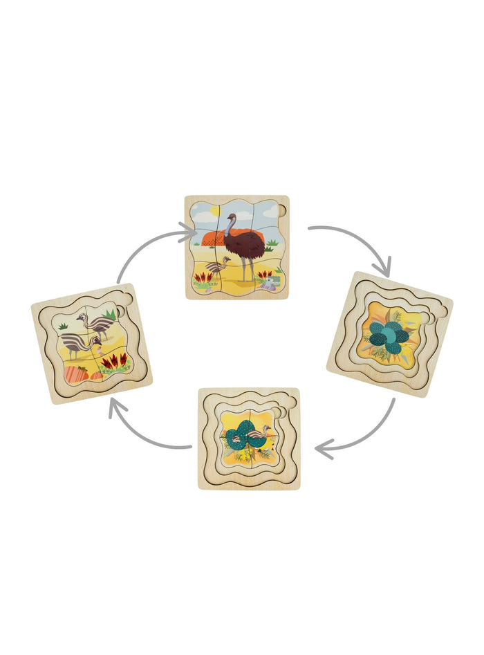 Bush Buddies Life Cycle 4 Layer Puzzle - Emu
