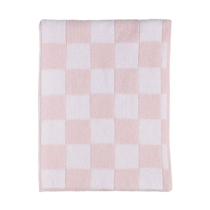 Chenille Blanket - Checkered Pink