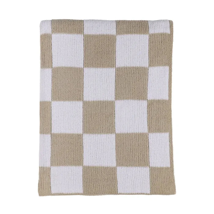 Chenille Blanket - Checkered Taupe