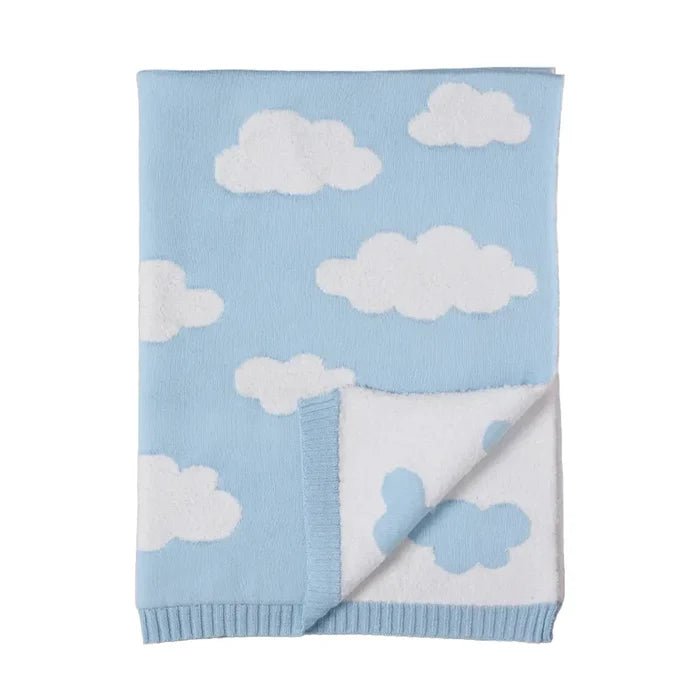 Cotton Knit Pram Blanket -  Blue Cloud Whisper