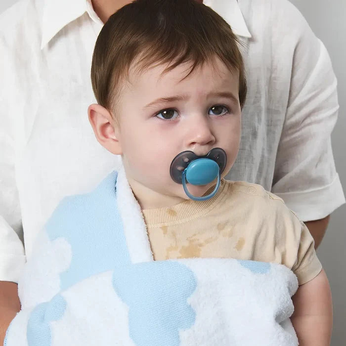 Cotton Knit Pram Blanket -  Blue Cloud Whisper