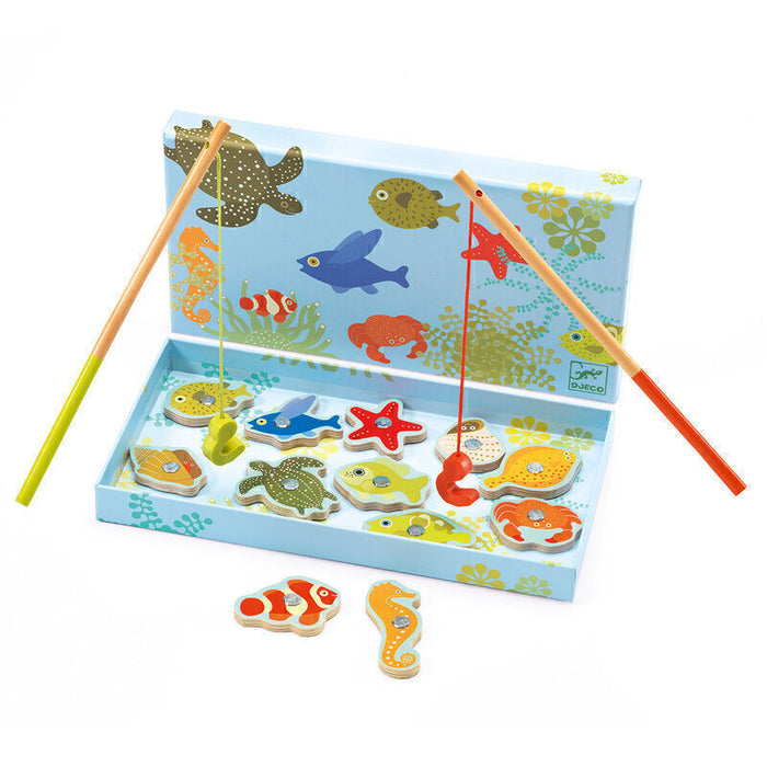 Djeco Wooden Magnetic 12 Piece Tropical Fishing Game