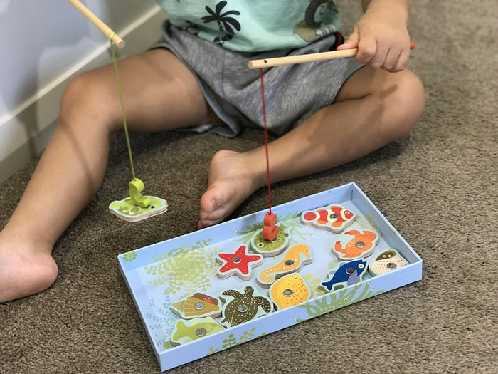 Djeco Wooden Magnetic 12 Piece Tropical Fishing Game