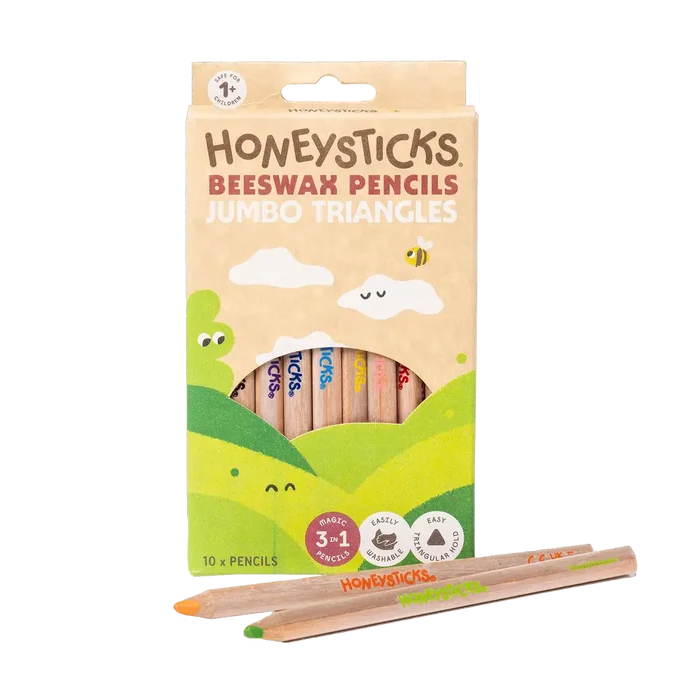 Honeysticks 3-in-1 Beeswax Pencils Jumbo Triangles 10pk
