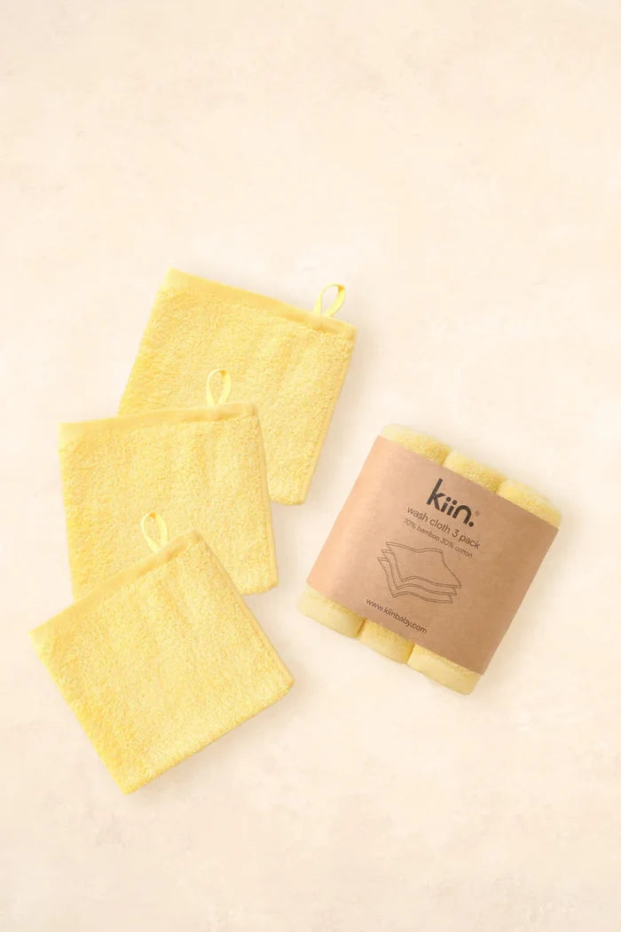 Kiin Bamboo Cotton Wash Cloth 3 Pack - Buttercup