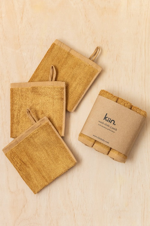 Kiin Bamboo Cotton Wash Cloth 3 Pack - Caramel