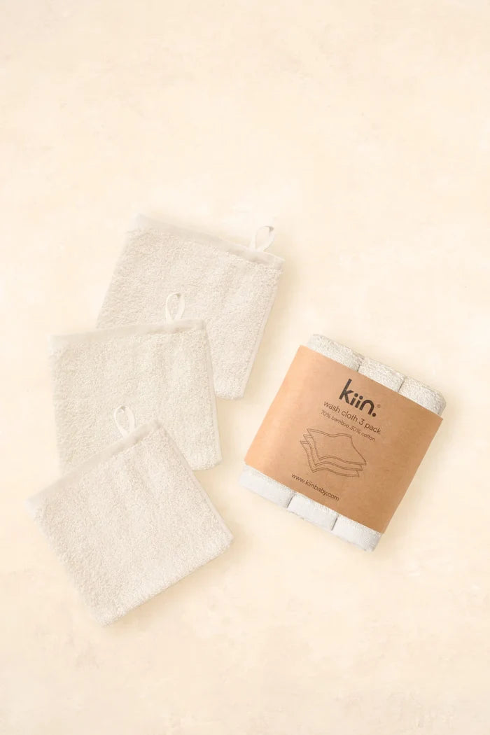 Kiin Bamboo Cotton Wash Cloth 3 Pack - Ivory