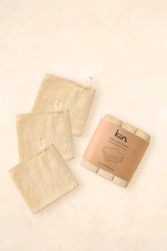 Kiin Bamboo Cotton Wash Cloth 3 Pack - Oat
