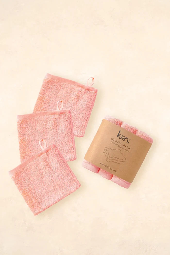 Kiin Bamboo Cotton Wash Cloth 3 Pack - Peony