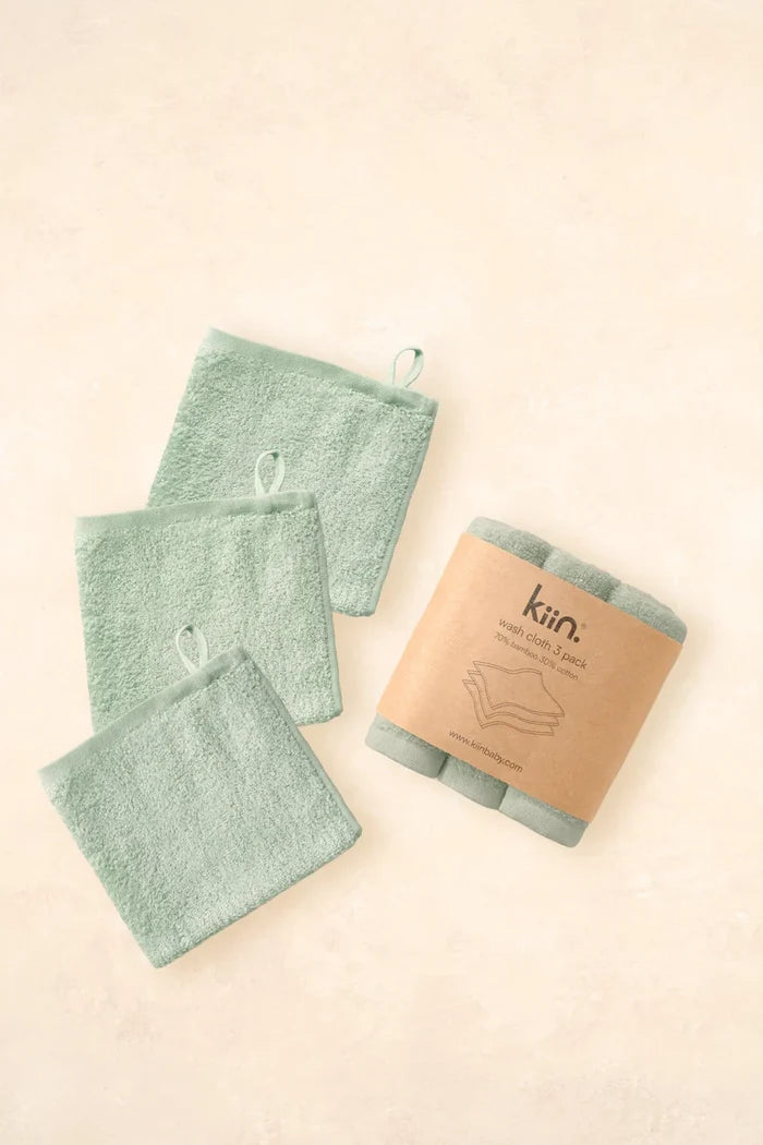 Kiin Bamboo Cotton Wash Cloth 3 Pack - Sage