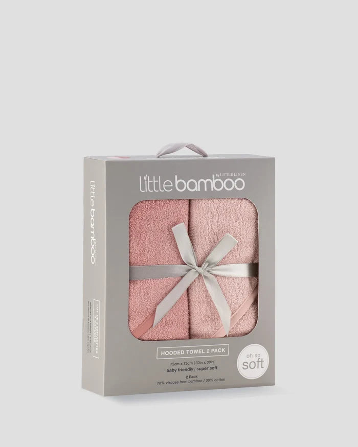 Little Bamboo Baby Hooded Towel 2 Pack - Dusty Rose