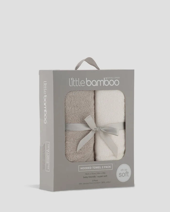 Little Bamboo Baby Hooded Towel 2 Pack - Stone Grey
