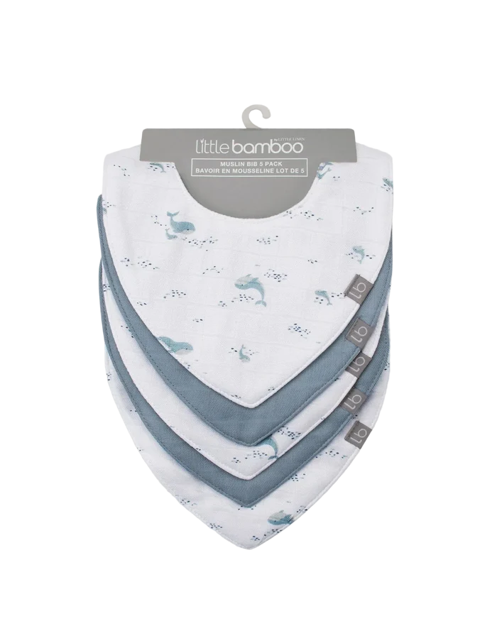Little Bamboo Baby Muslin Bib 5 Pack - Retro Blue