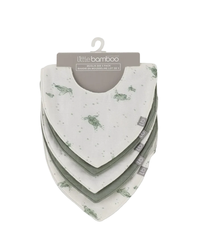 Little Bamboo Baby Muslin Bib 5 Pack - Turtle Bay