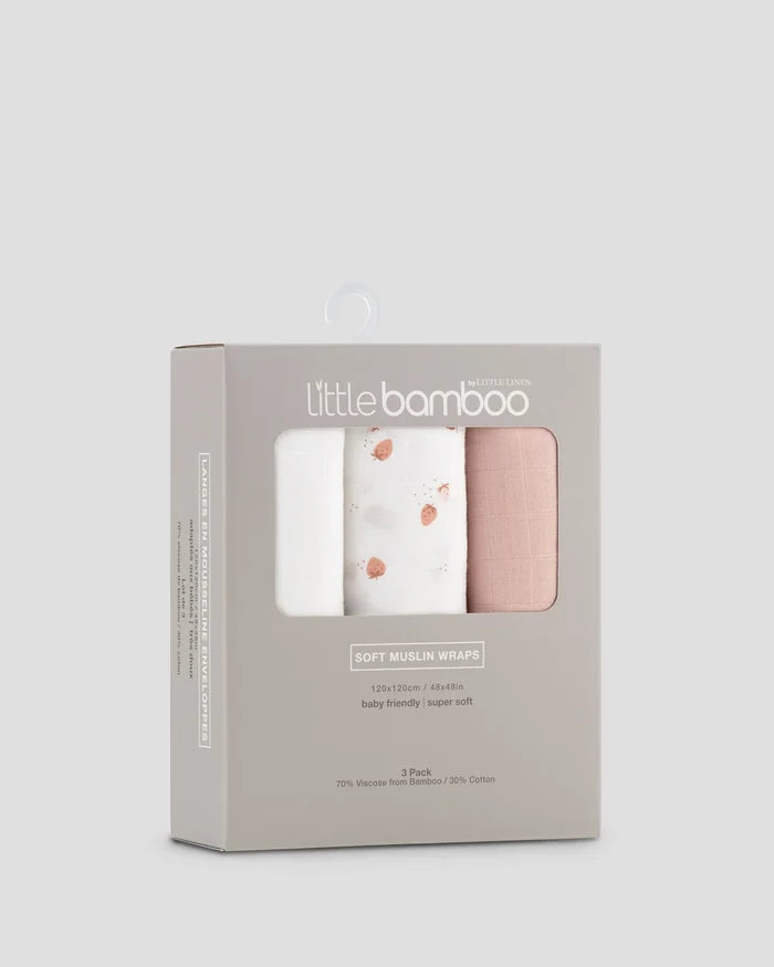 Little Bamboo Baby Muslin Wraps 3 Pack - Dusty Rose
