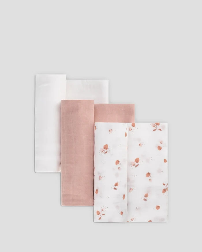 Little Bamboo Baby Muslin Wraps 3 Pack - Dusty Rose
