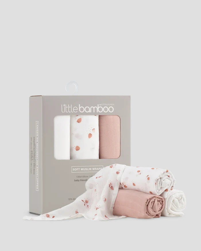 Little Bamboo Baby Muslin Wraps 3 Pack - Dusty Rose