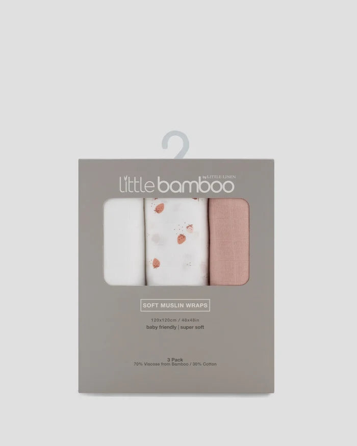 Little Bamboo Baby Muslin Wraps 3 Pack - Dusty Rose