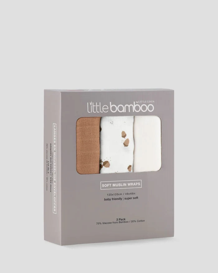 Little Bamboo Baby Muslin Wraps 3 Pack - Iced Coffee