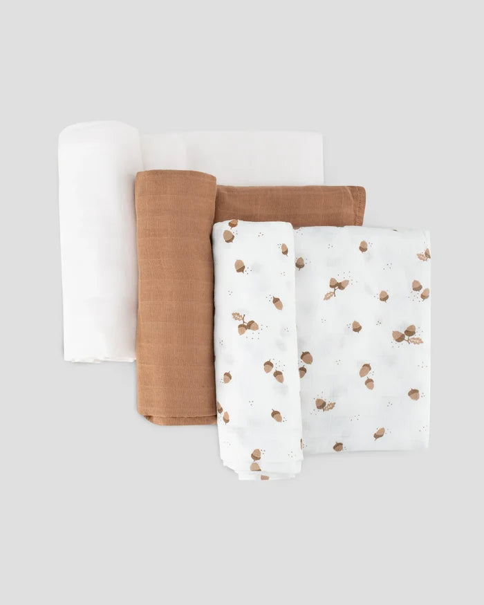 Little Bamboo Baby Muslin Wraps 3 Pack - Iced Coffee