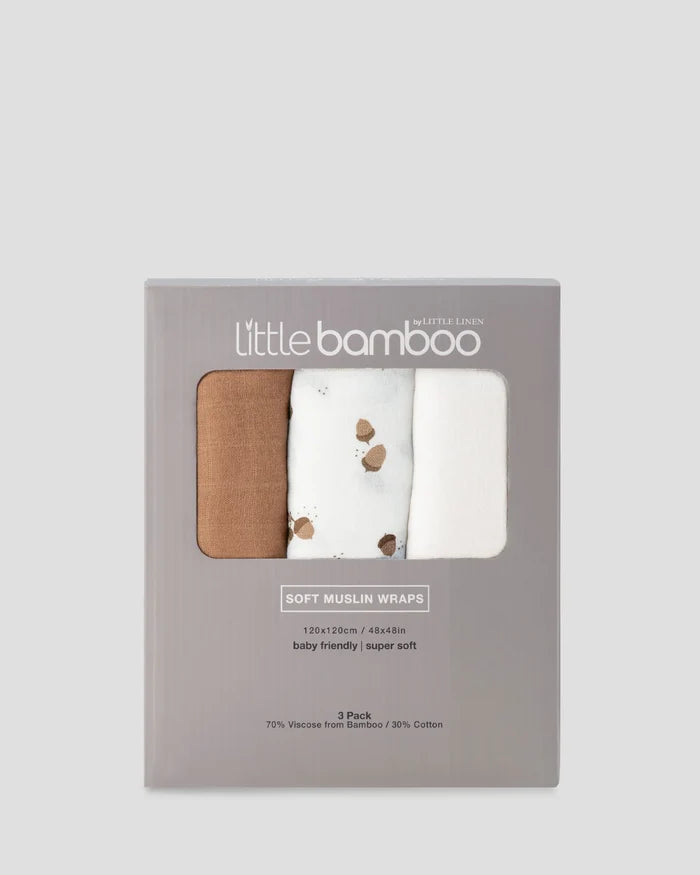 Little Bamboo Baby Muslin Wraps 3 Pack - Iced Coffee