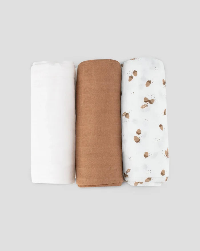 Little Bamboo Baby Muslin Wraps 3 Pack - Iced Coffee