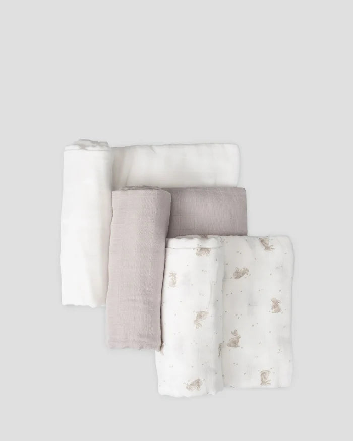 Little Bamboo Baby Muslin Wraps 3 Pack - Stone Grey
