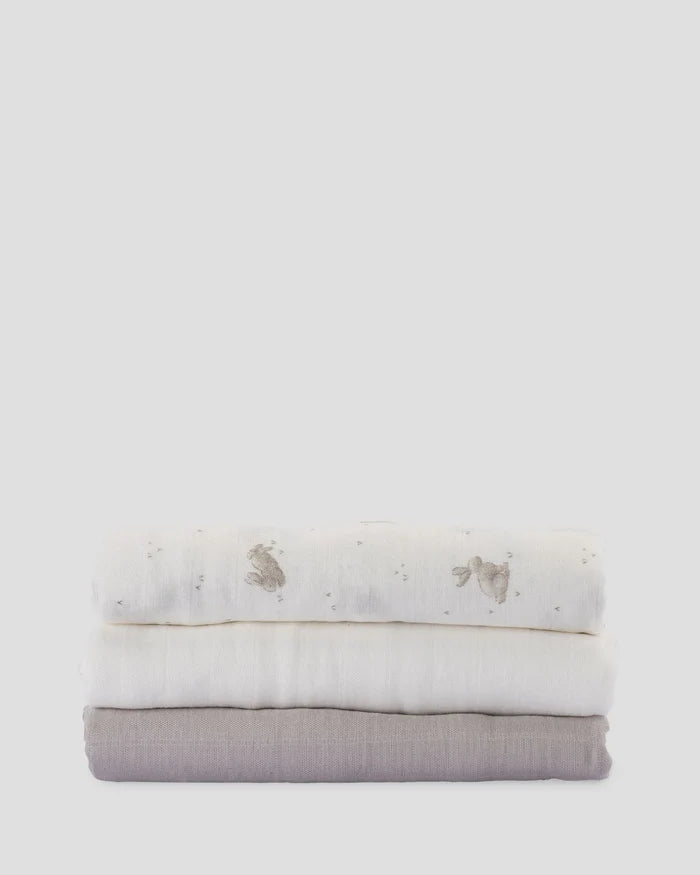 Little Bamboo Baby Muslin Wraps 3 Pack - Stone Grey