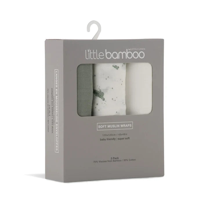Little Bamboo Baby Muslin Wraps 3 Pack - Turtle Bay