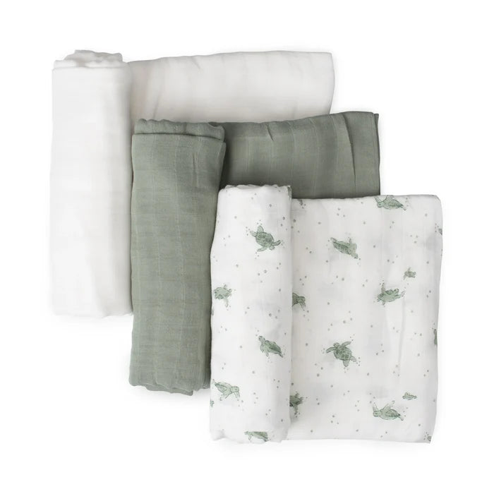 Little Bamboo Baby Muslin Wraps 3 Pack - Turtle Bay