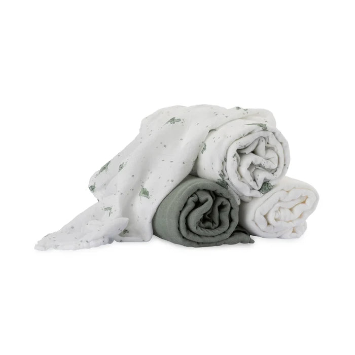 Little Bamboo Baby Muslin Wraps 3 Pack - Turtle Bay