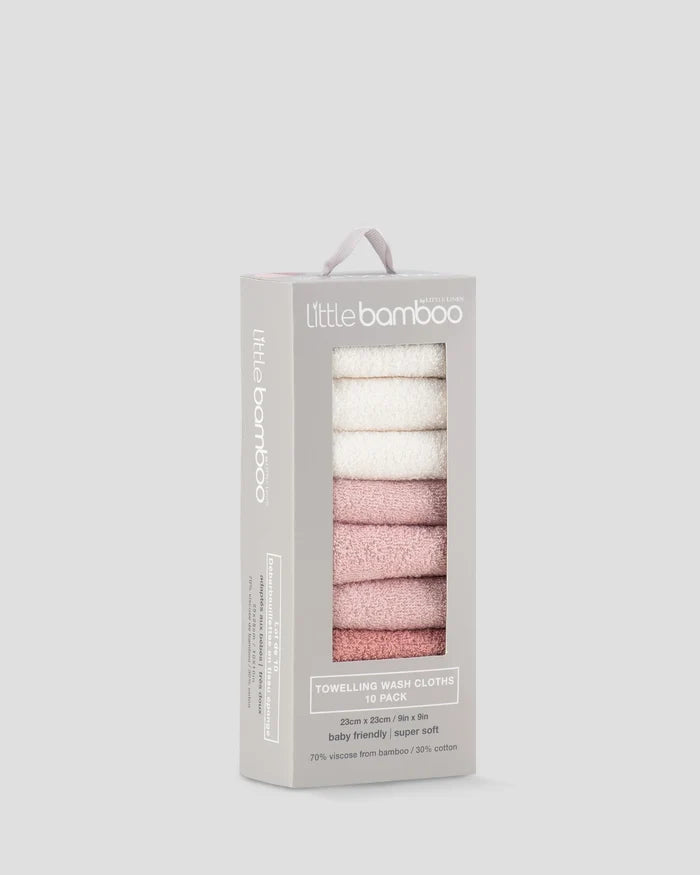 Little Bamboo Baby Toweling Washer 10 Pack - Dusty Rose