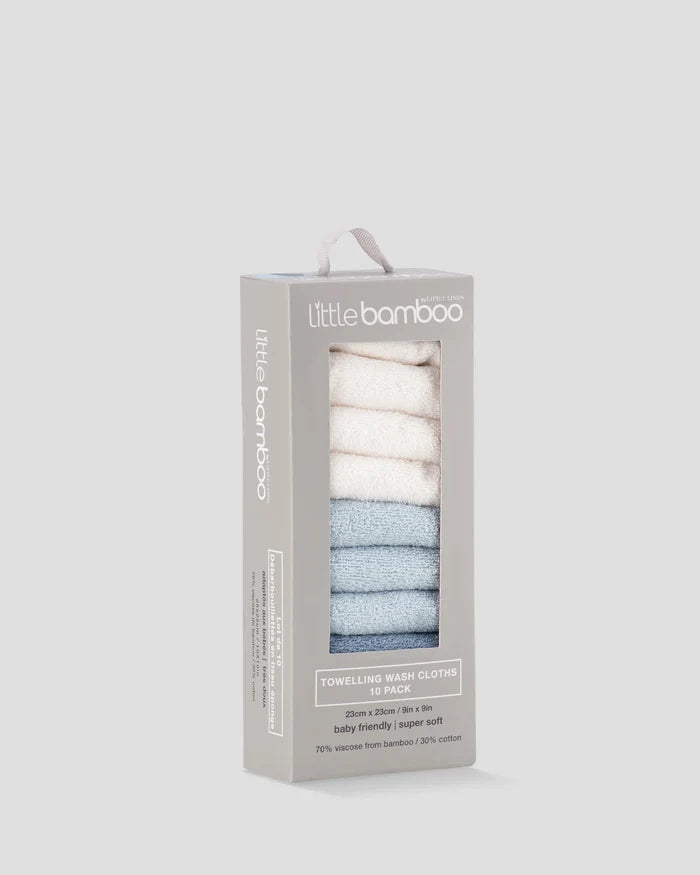 Little Bamboo Baby Toweling Washer 10 Pack - Retro Blue
