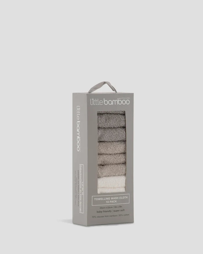 Little Bamboo Baby Toweling Washer 10 Pack - Stone Grey