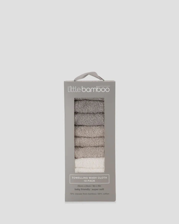 Little Bamboo Baby Toweling Washer 10 Pack - Stone Grey