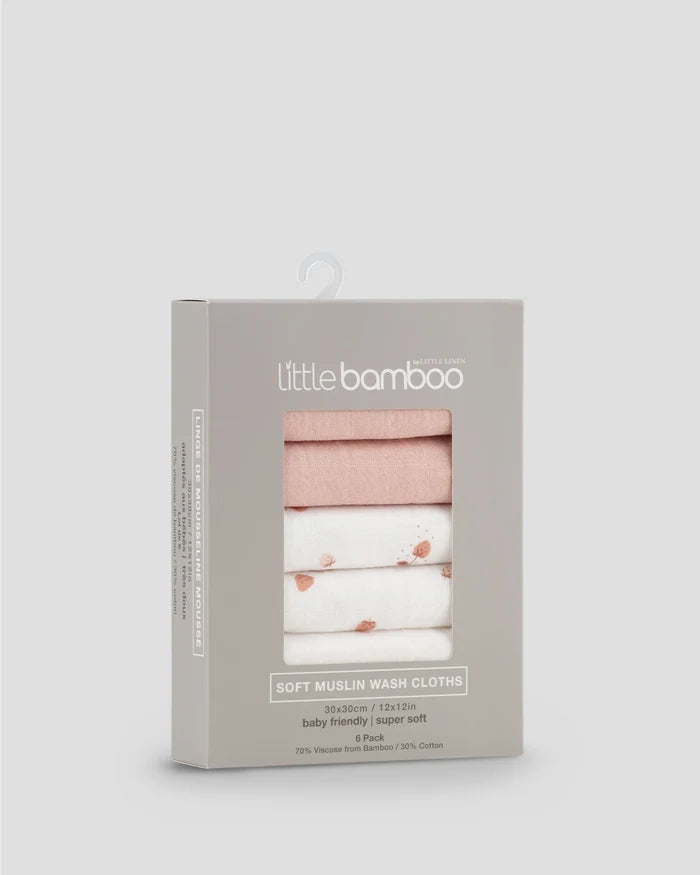 Little Bamboo Muslin Washers 6 Pack - Dusty Rose